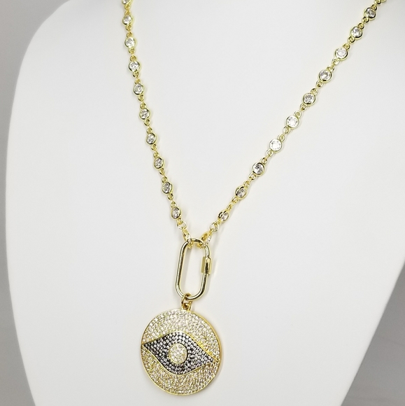 NWT Pave CZ Evil Eye 18K Gold Plated CZ Chain - Picture 9 of 9